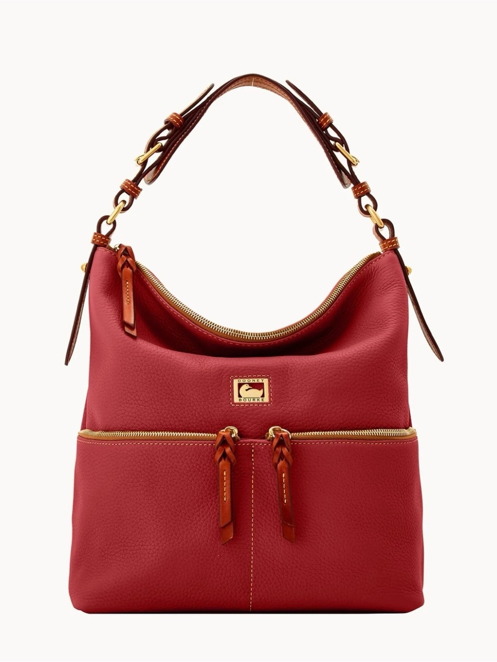 Dooney & Bourke Dillen Pink Pebbled Leather Hobo with Tan Trim and Gold Hardware